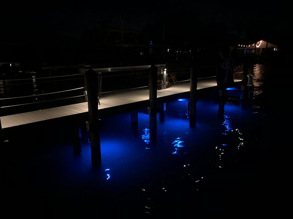 dock with blue lighting under it